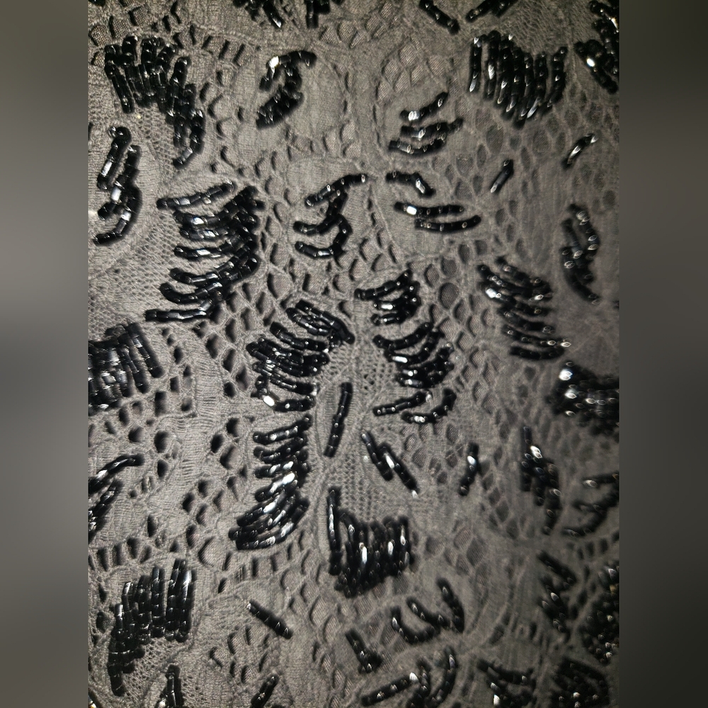 Cyn made in Hong Kong true vintage Black Beaded sequins Lace cardigan